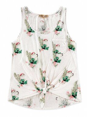 Pretty Rebel Cactus Floral Tie Front Tank Top Pocket Boho Western Size Medium